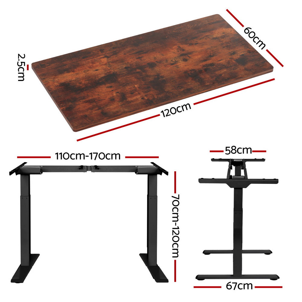Artiss Standing Desk Motorised Dual Motor Rustic Brwon 120CM HASD-268-BKDF-RBDB-120
