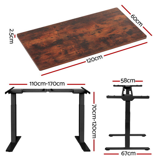 Artiss Standing Desk Motorised Dual Motor Rustic Brwon 120CM HASD-268-BKDF-RBDB-120