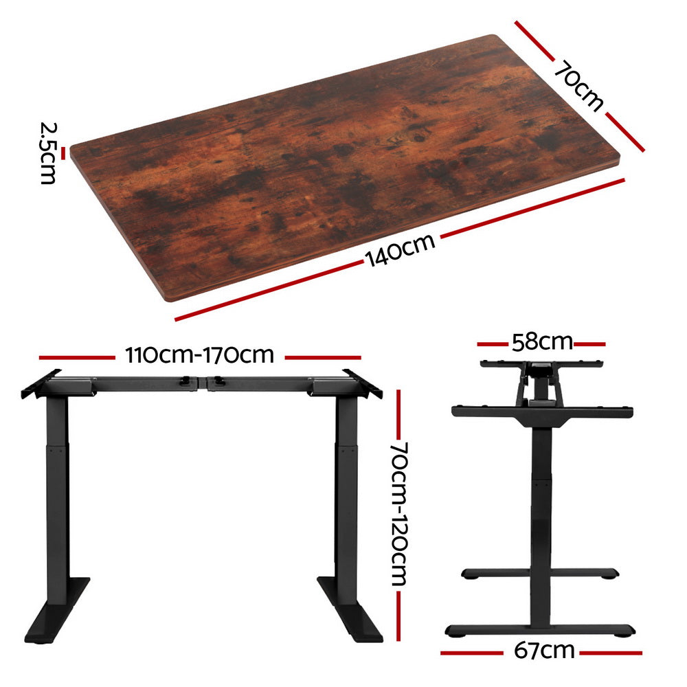 Artiss Standing Desk Motorised Dual Motor Rustic Brwon 140CM HASD-268-BKDF-RBDB-140