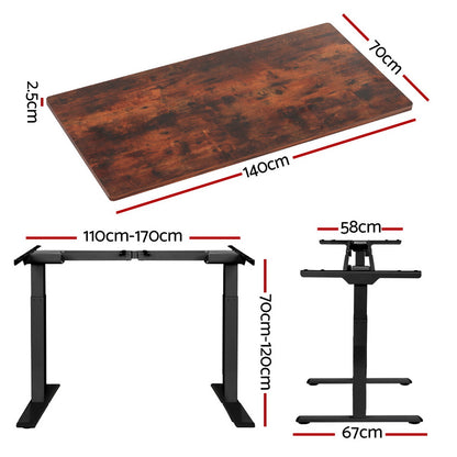Artiss Standing Desk Motorised Dual Motor Rustic Brwon 140CM HASD-268-BKDF-RBDB-140