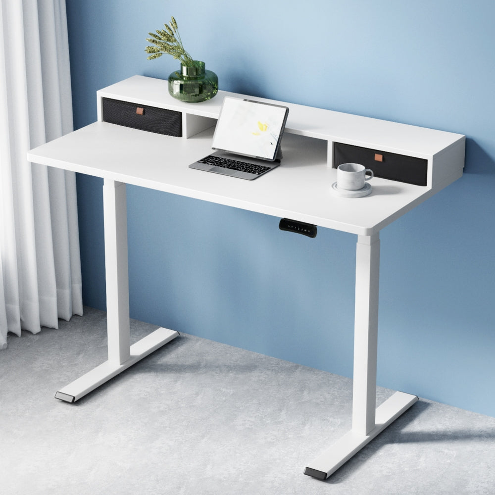 Artiss Electric Standing Desk Dual Motor Office Table With Shelf Drawer120CM HASD-268-WHDF-HDR-120