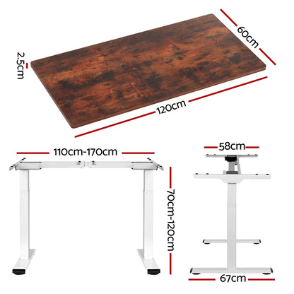 Artiss Standing Desk Motorised Dual Motor 120CM Rustic Brwon HASD-268-WHDF-RBDB-120
