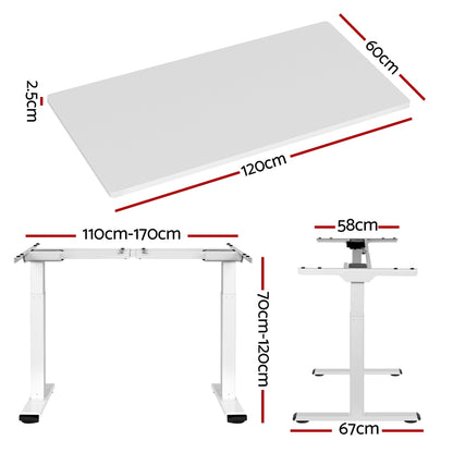 Artiss Standing Desk Motorised Dual Motor 120CM White HASD-268-WHDF-WHDB-120