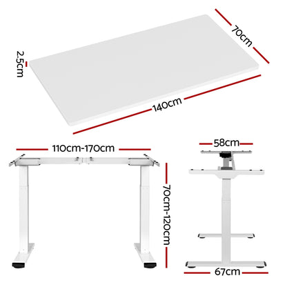 Artiss Standing Desk Motorised Dual Motor 140CM White HASD-268-WHDF-WHDB-140