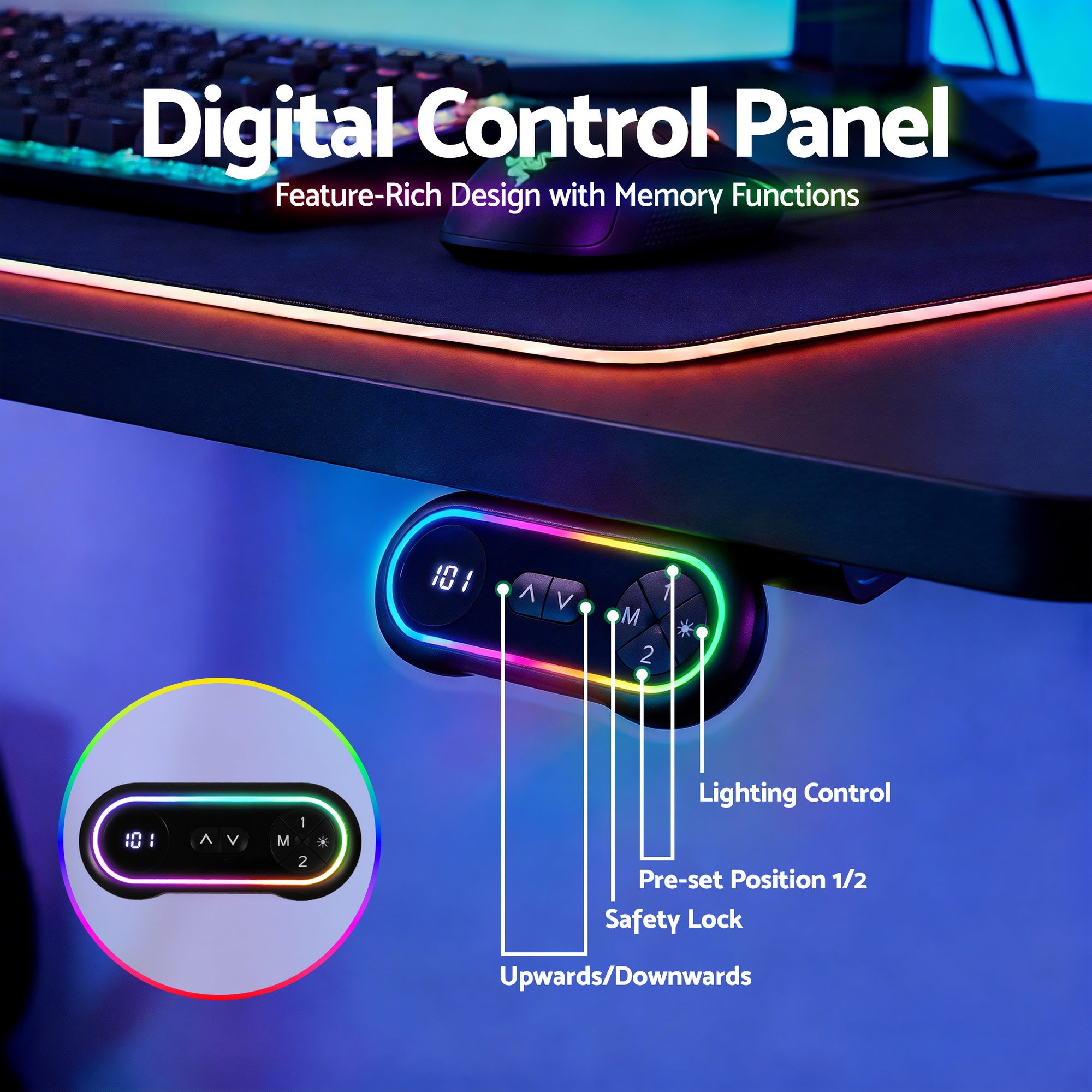 Artiss Electric Gaming Desk RGB Sit Stand Height Adjustable Table Black HASD-B-GMD06-BK