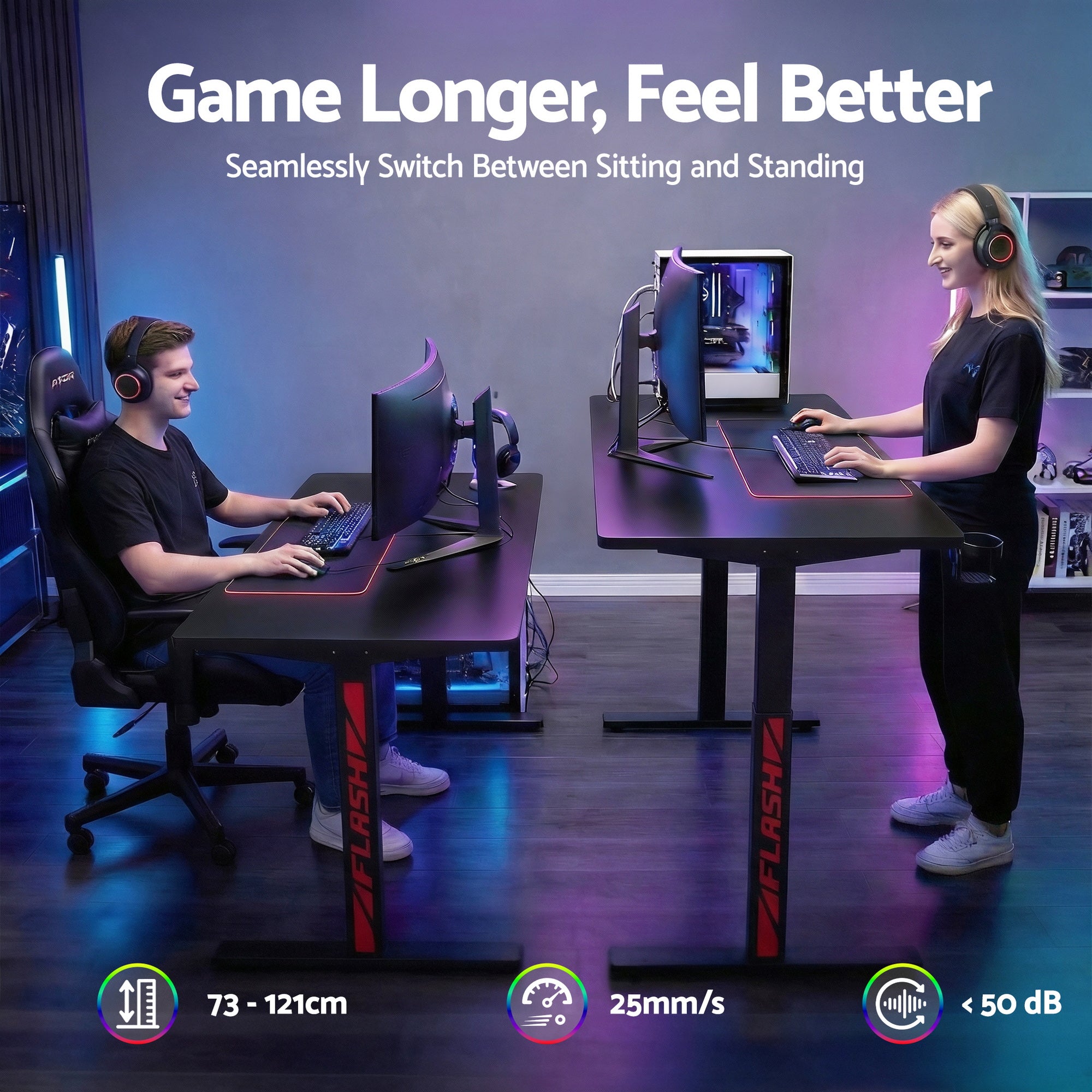 Artiss Electric Gaming Desk RGB Sit Stand Height Adjustable Table Black HASD-B-GMD06-BK