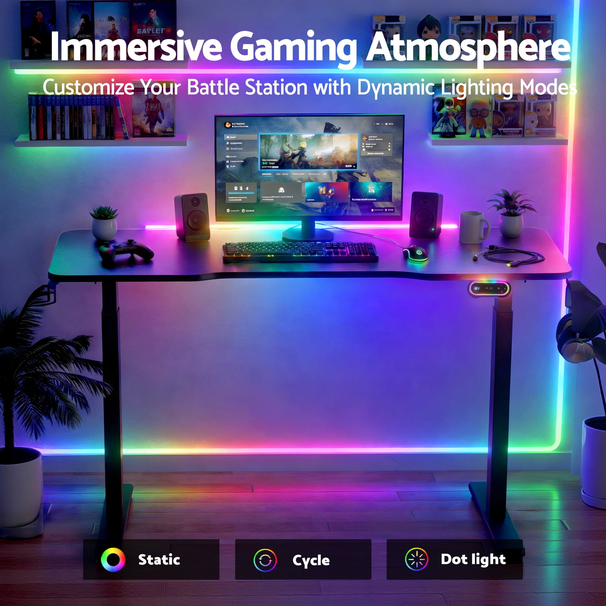 Artiss Electric Gaming Desk RGB Sit Stand Height Adjustable Table Black HASD-B-GMD06-BK