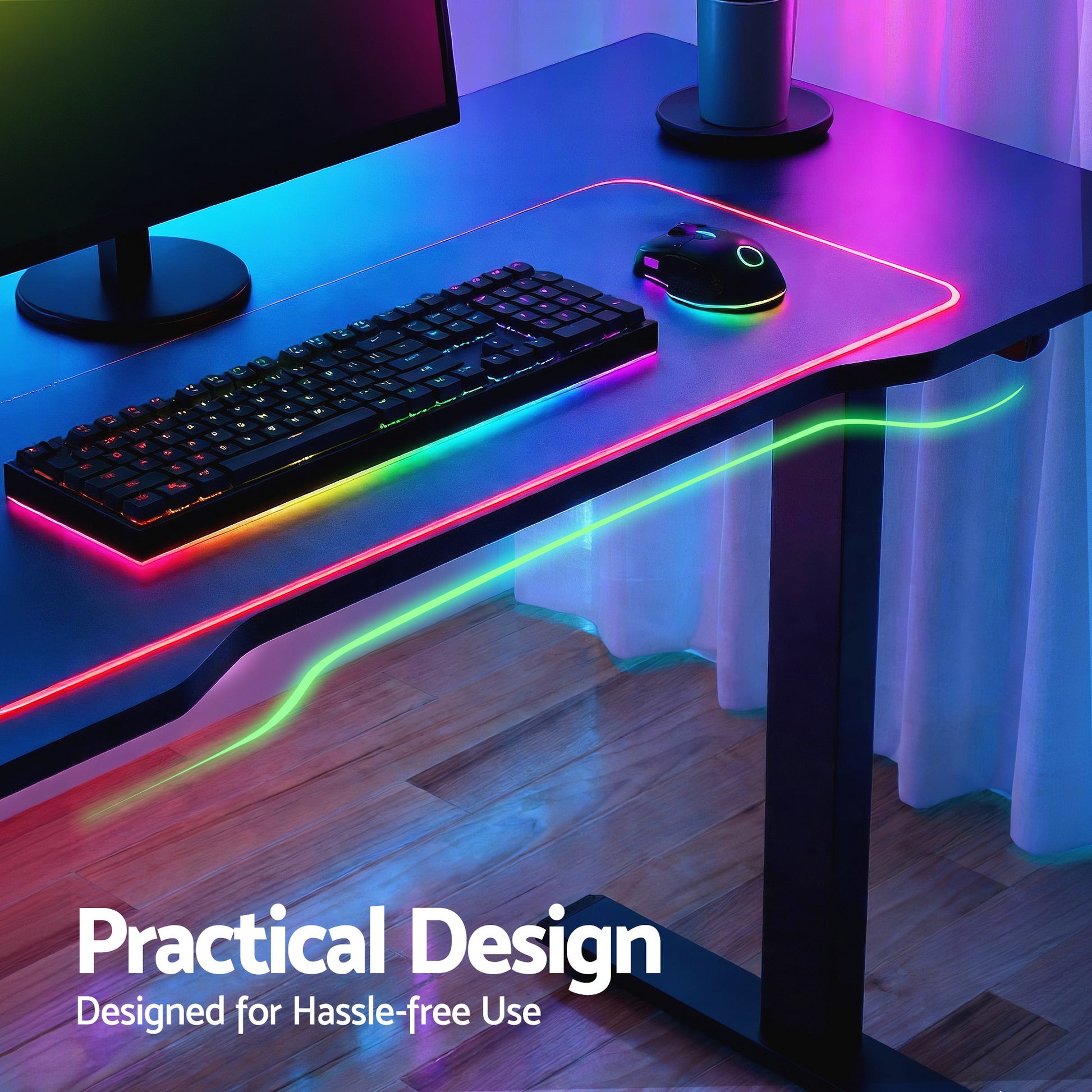 Artiss Electric Gaming Desk RGB Sit Stand Height Adjustable Table Black HASD-B-GMD06-BK
