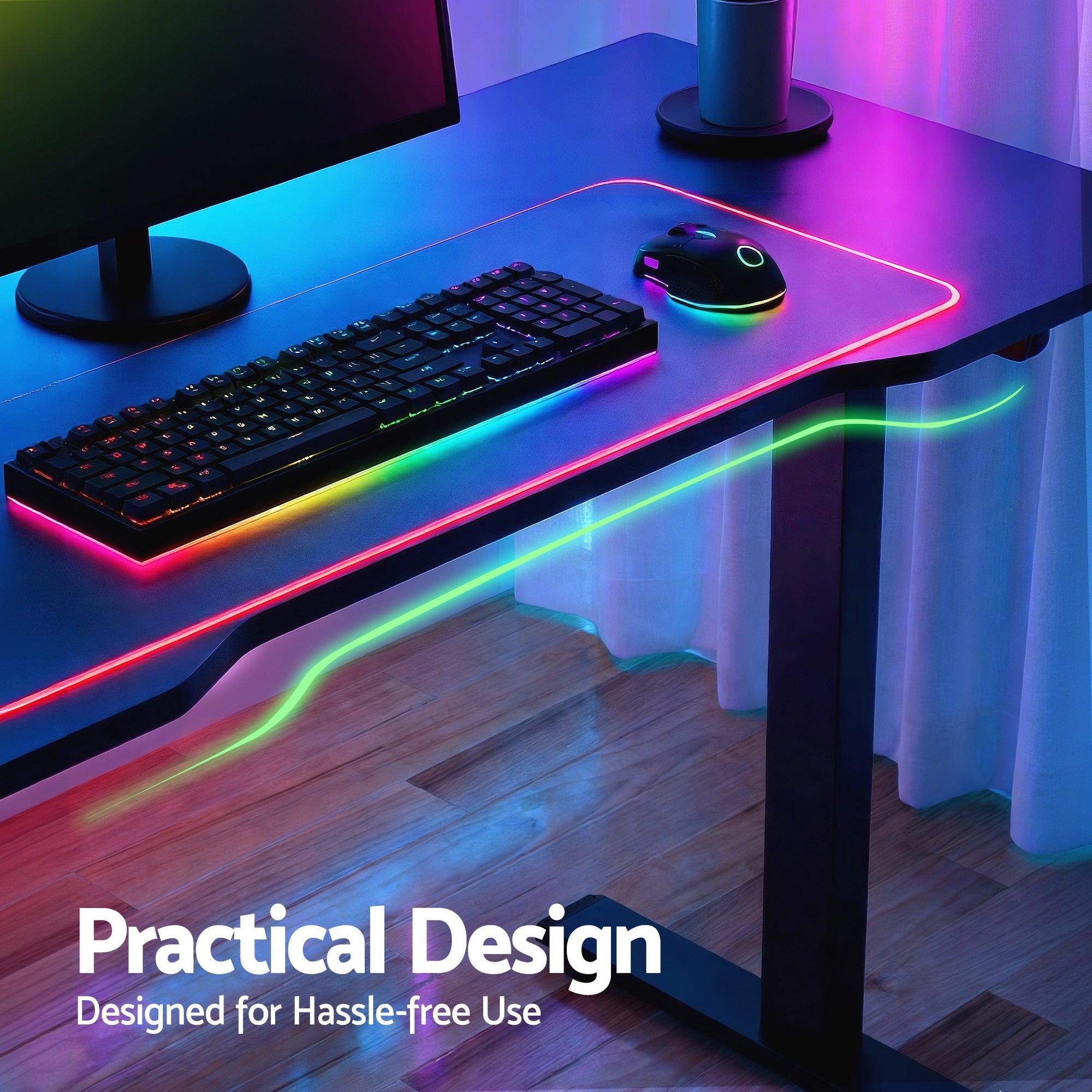 Artiss Electric Gaming Desk RGB Sit Stand Height Adjustable Table Black HASD-B-GMD06-BK
