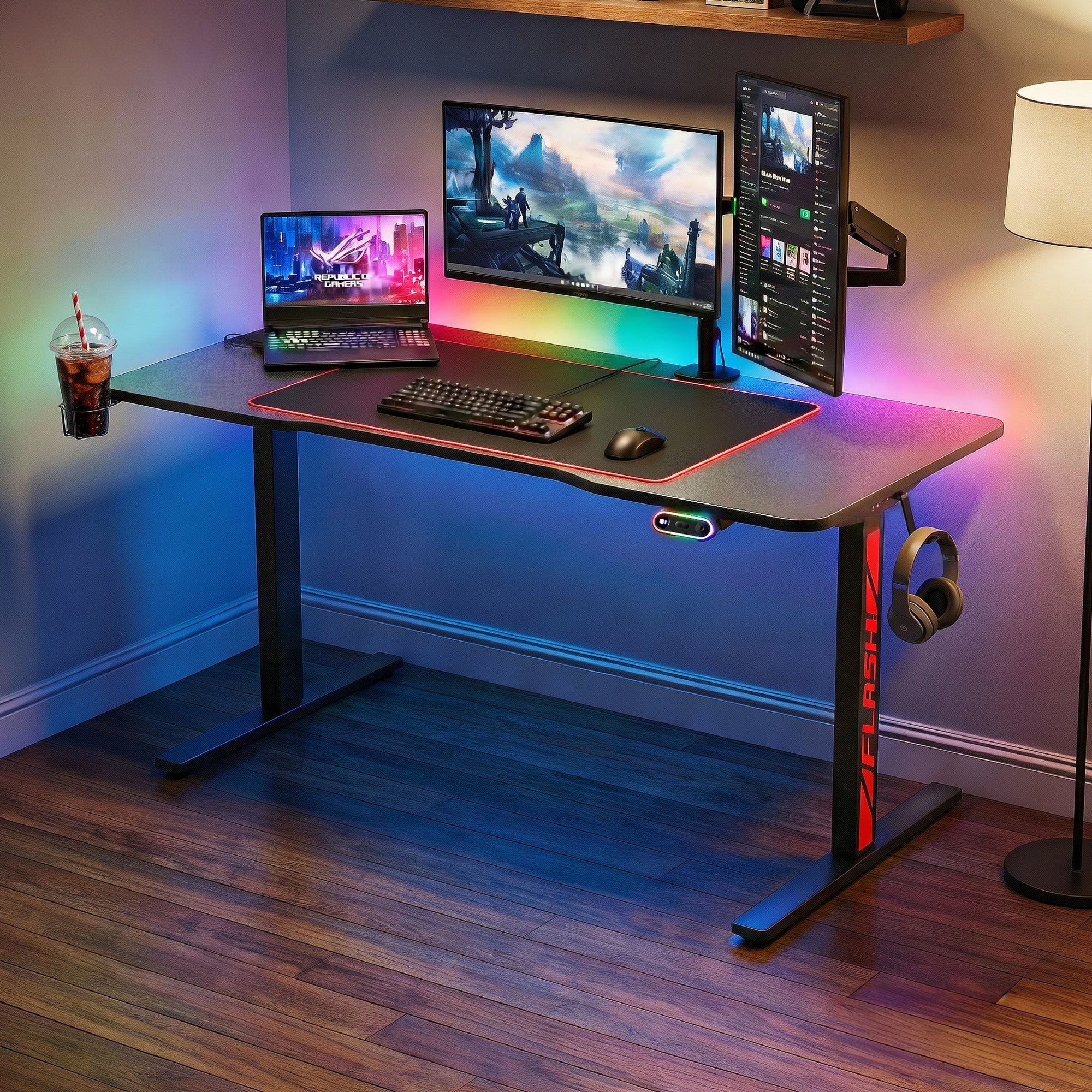 Artiss Electric Gaming Desk RGB Sit Stand Height Adjustable Table Black HASD-B-GMD06-BK