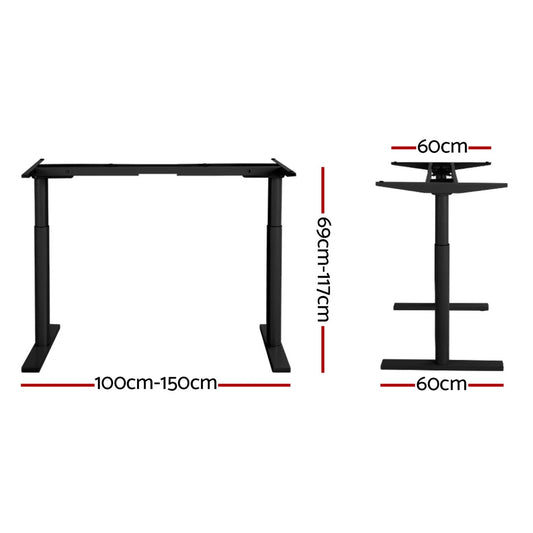 Artiss Standing Desk Frame Only Dual Motor Motorised Adjustable 125KG Load Black HASD-B-M10-BK