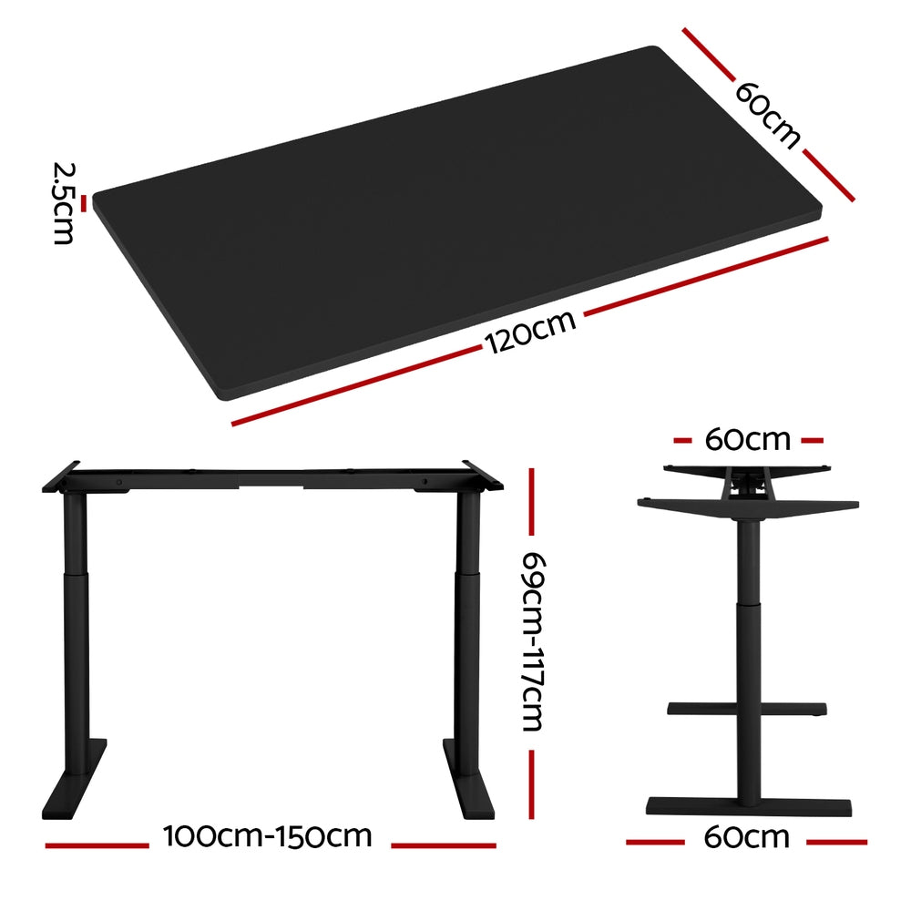 Artiss Standing Desk Motorised Electric Dual Motor Black 120CM HASD-B-M10-BKDF-BKDB-120