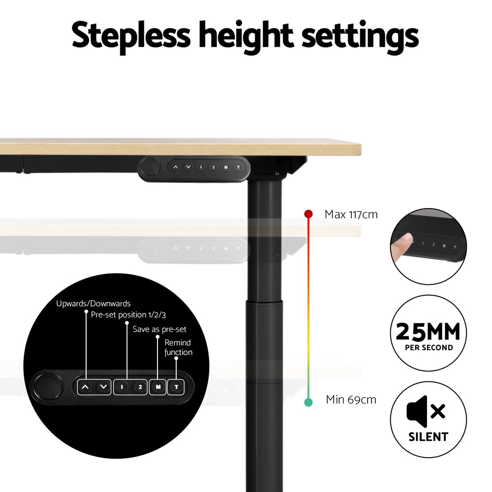 Artiss Standing Desk Motorised Electric Dual Motor White Oak 120CM HASD-B-M10-BKDF-NTDB-120