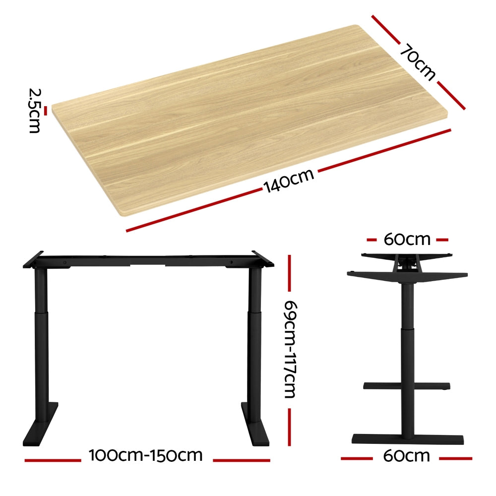 Artiss Standing Desk Motorised Electric Dual Motor White Oak 140CM HASD-B-M10-BKDF-NTDB-140
