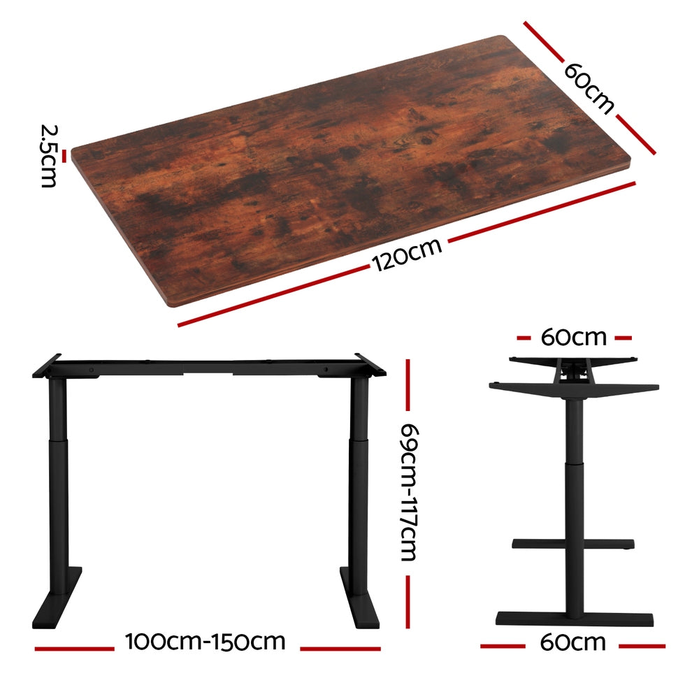 Artiss Standing Desk Motorised Electric Dual Motor Rustic Brown 120CM HASD-B-M10-BKDF-RBDB-120