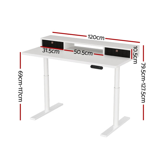 Artiss Electric Standing Desk with Storage Rack Shelf Drawers White 120CM HASD-B-M10-WHDF-HDR-120