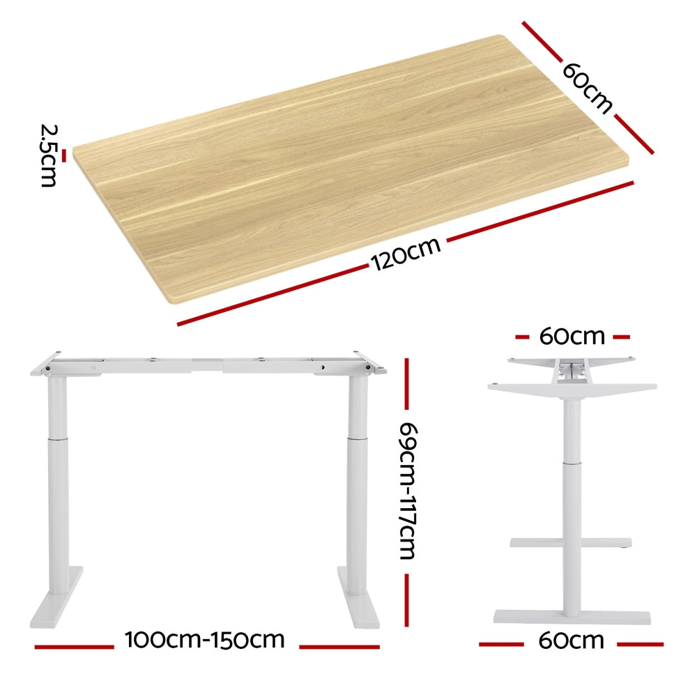 Artiss Standing Desk Motorised Electric Dual Motor 120CM White Oak HASD-B-M10-WHDF-NTDB-120