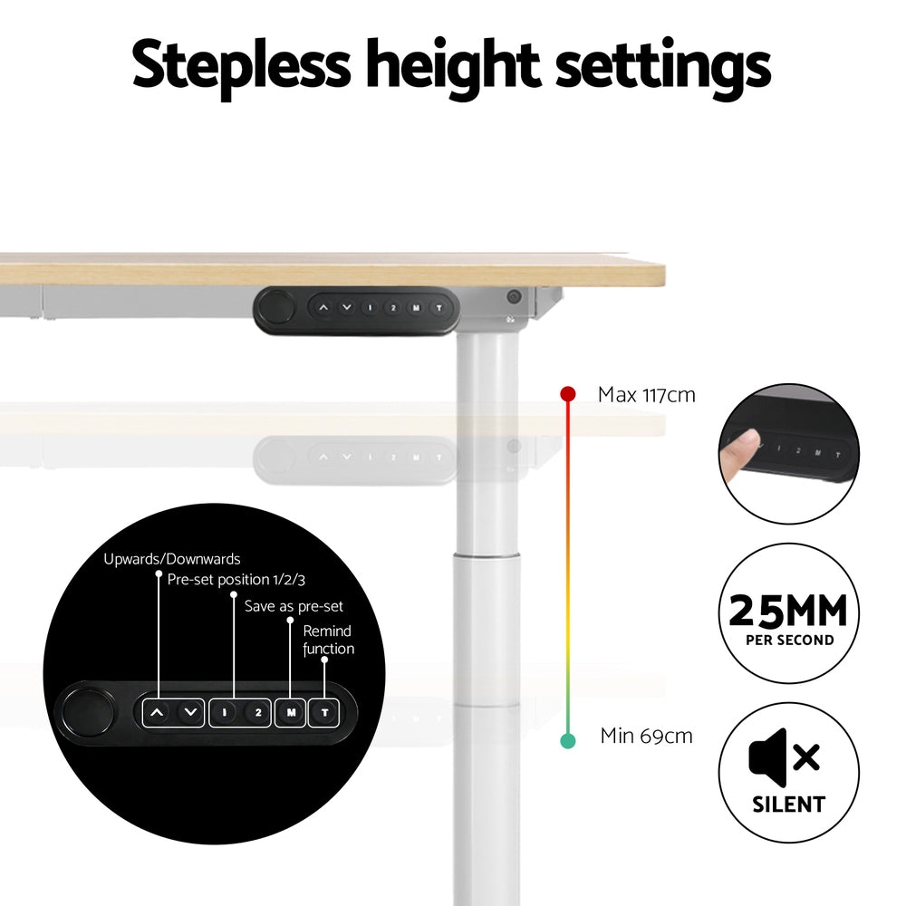 Artiss Standing Desk Motorised Electric Dual Motor 120CM White Oak HASD-B-M10-WHDF-NTDB-120