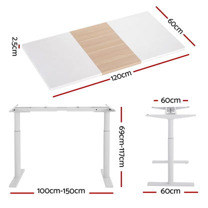 Artiss Standing Desk Motorised Electric Dual Motor Splice White Pine 120CM HASD-B-M10-WHDF-NWDB-120