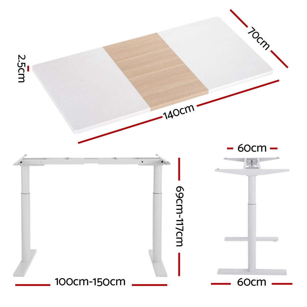 Artiss Standing Desk Motorised Electric Dual Motor 140CM White Pine HASD-B-M10-WHDF-NWDB-140