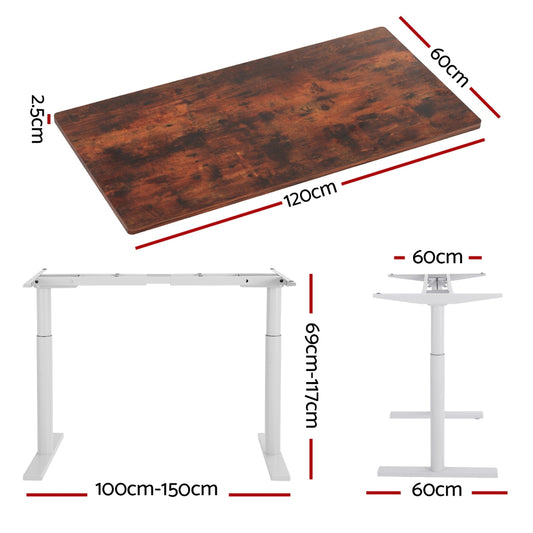 Artiss Standing Desk Motorised Electric Dual Motor 120CM Rustic Brown HASD-B-M10-WHDF-RBDB-120