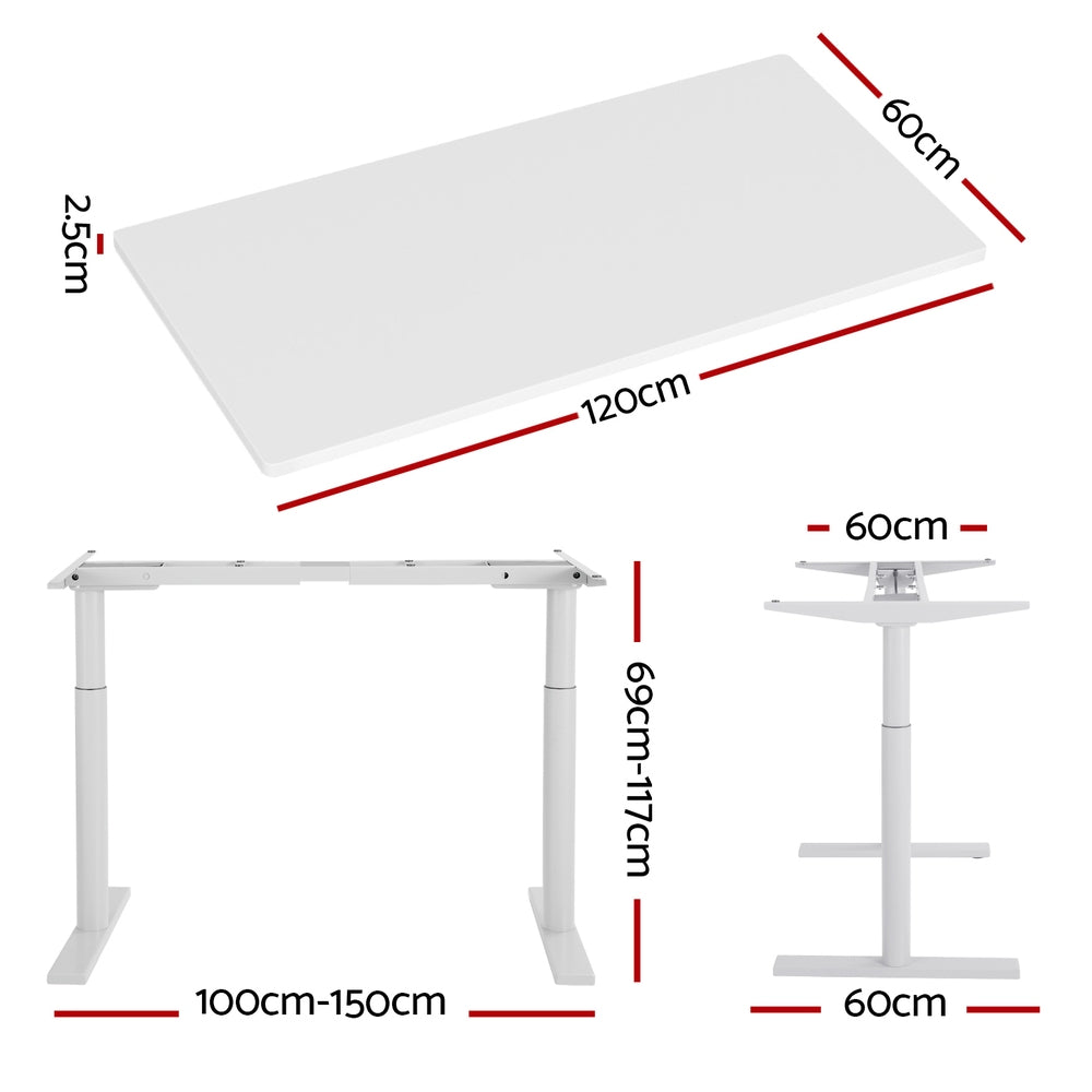 Artiss Standing Desk Motorised Electric Dual Motor 120CM White HASD-B-M10-WHDF-WHDB-120