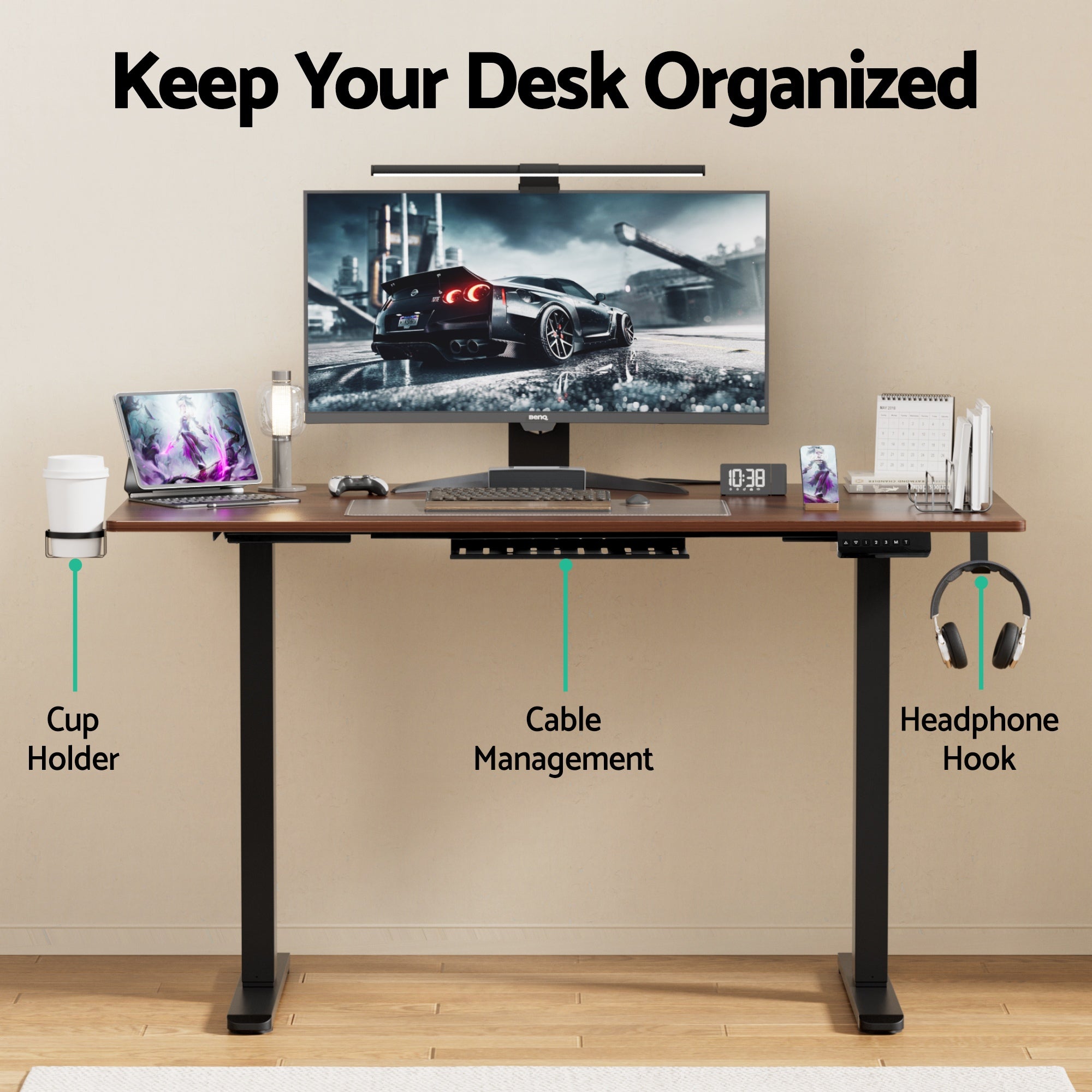 Artiss Standing Desk Motorised Dual Motor Electric Walnut 140CM HASD-B-M14-WA-AB