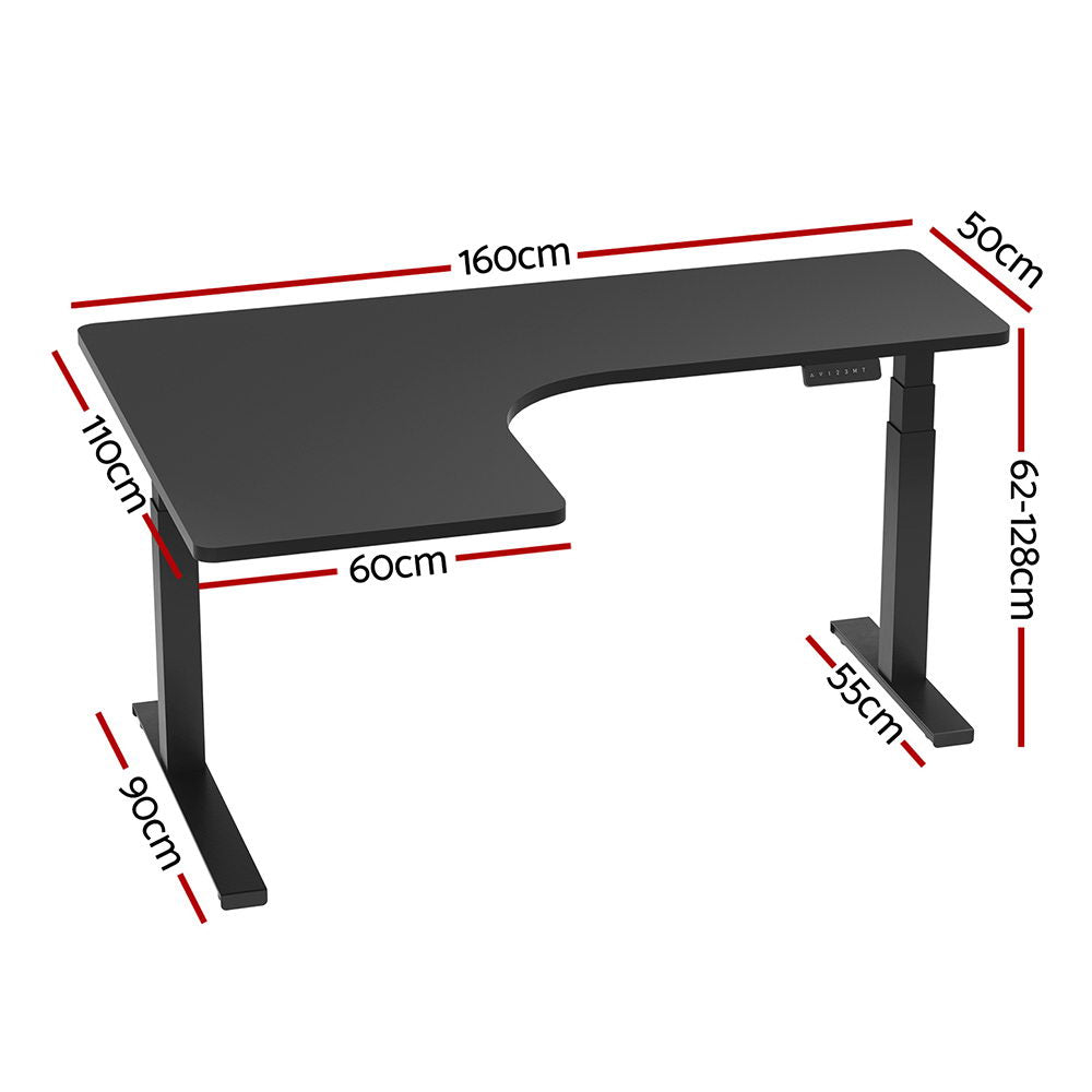 Artiss Standing Desks L-shape Motorised 160CM Black HASD-B-M70-BK-160