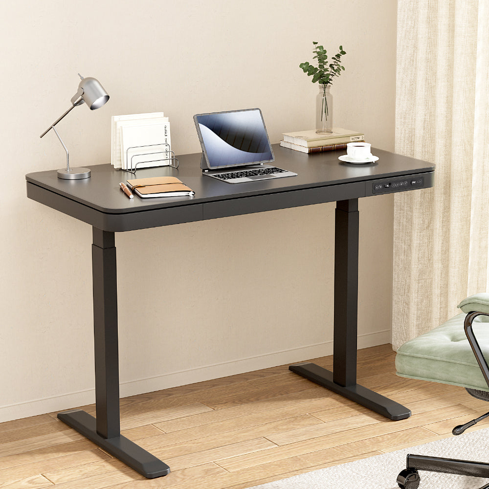 Artiss Standing Desk Motorised Electric Motor Drawer 120CM Black HASD-B-S08-BK