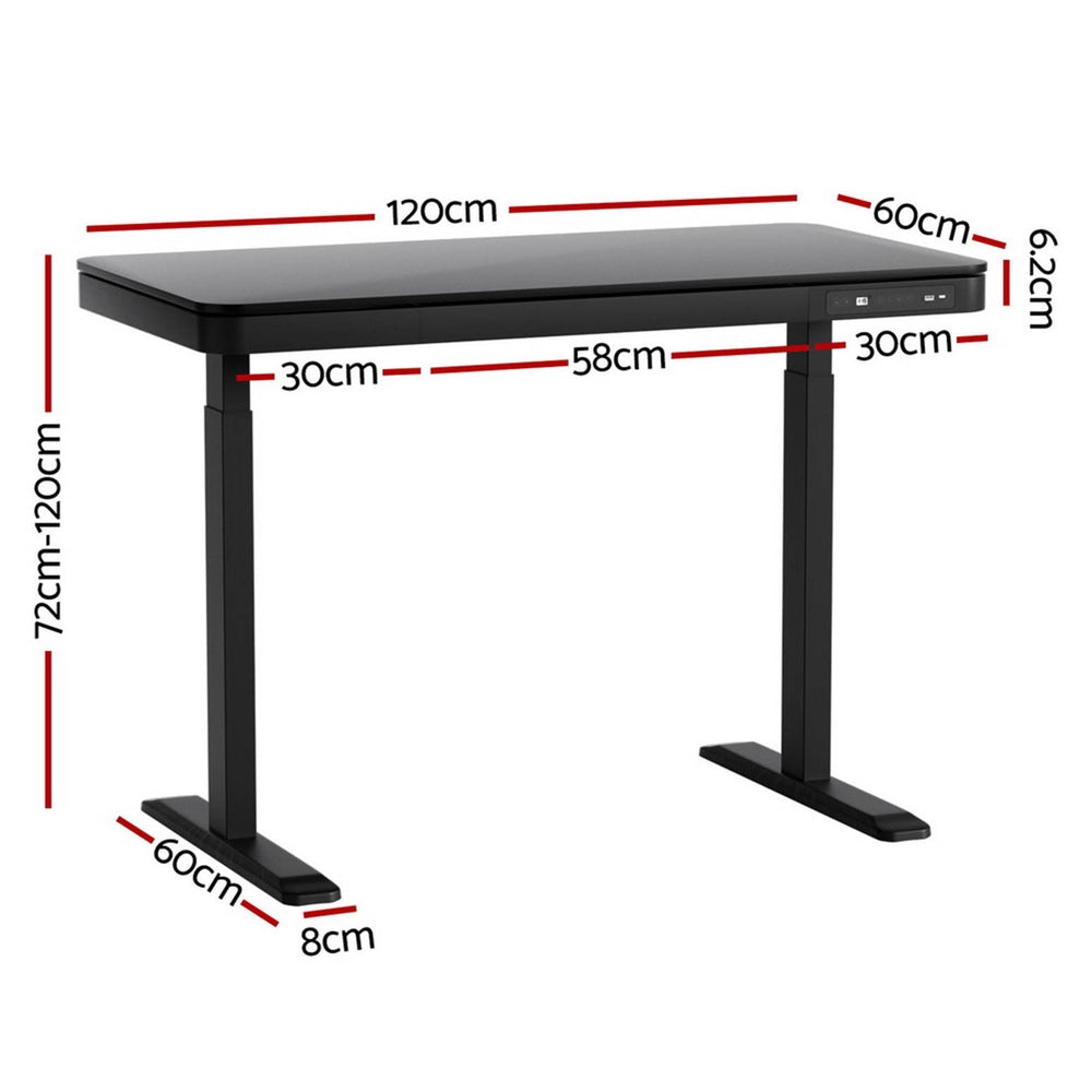 Artiss Standing Desk Motorised Electric Motor Drawer 120CM Black HASD-B-S08-BK
