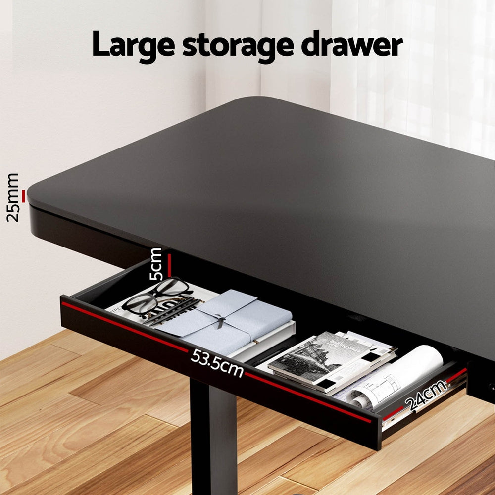 Artiss Standing Desk Motorised Electric Motor Drawer 120CM Black HASD-B-S08-BK