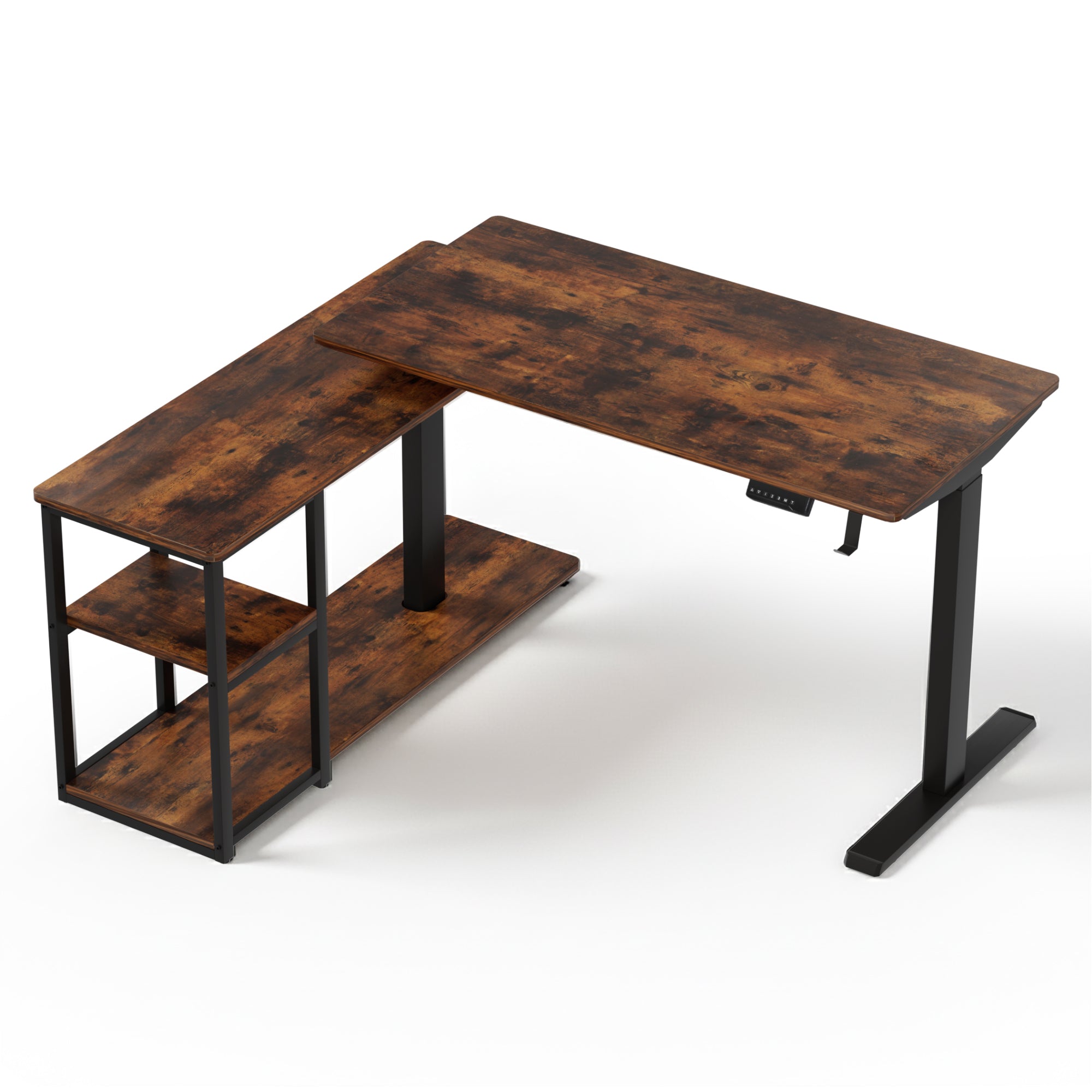 Artiss Electric Standing Desk Adjustable Motorised 120CM L Shaped Rustic Brown HASD-B-S08-L-SHELF-WA-ABC