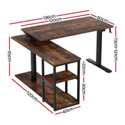Artiss Electric Standing Desk Adjustable Motorised 120CM L Shaped Rustic Brown HASD-B-S08-L-SHELF-WA-ABC
