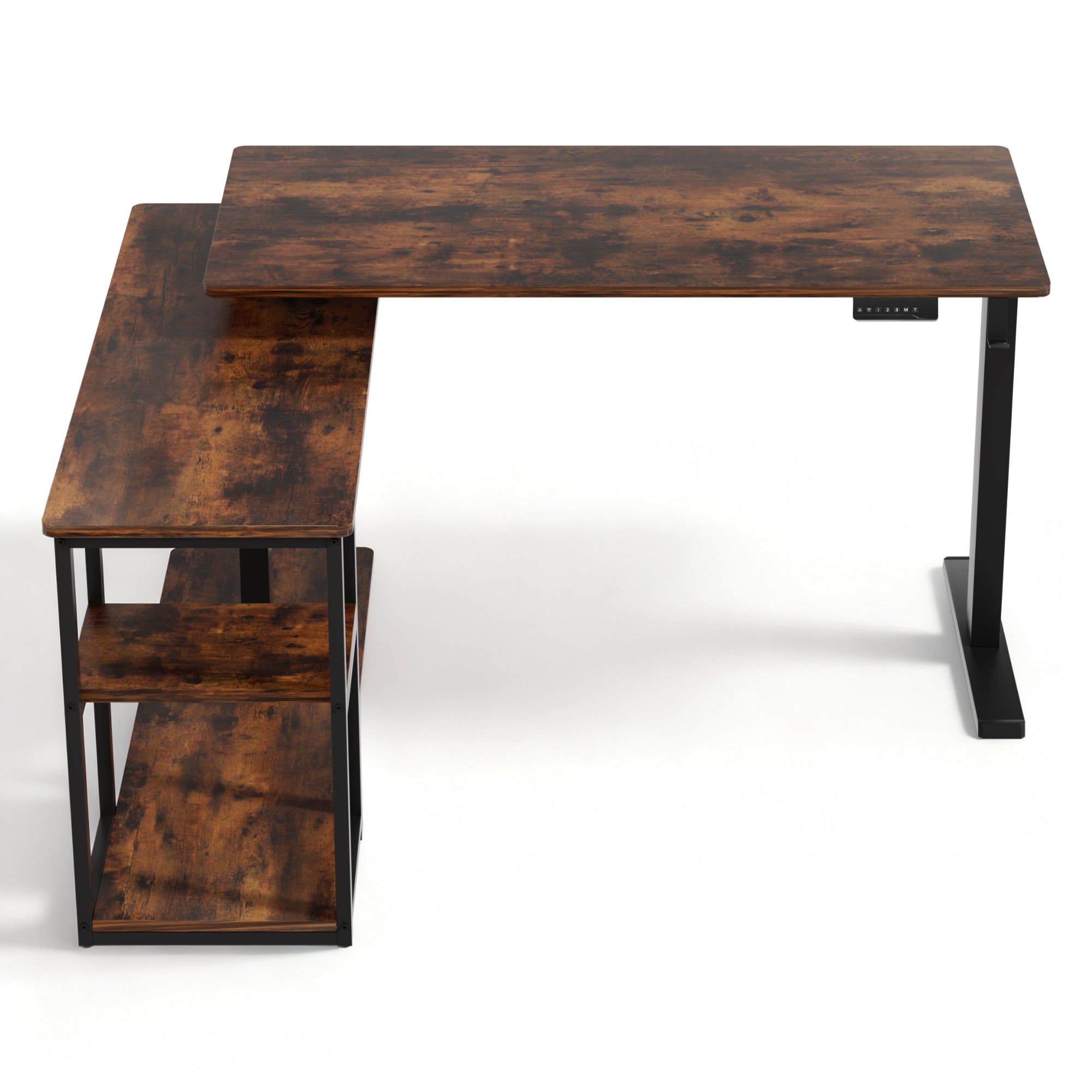 Artiss Electric Standing Desk Adjustable Motorised 120CM L Shaped Rustic Brown HASD-B-S08-L-SHELF-WA-ABC