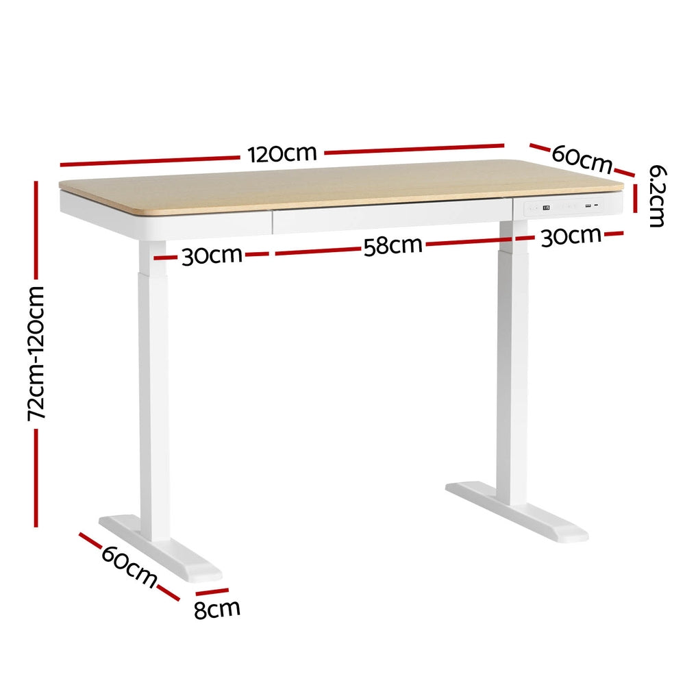 Artiss Standing Desk Motorised Electric Dual Motor Draw 120CM Oak HASD-B-S08-NW