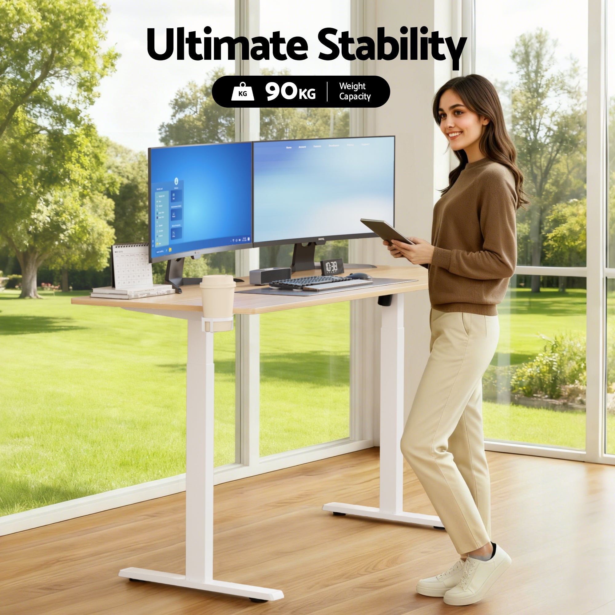 Artiss Standing Desk Sit Stand Touch Control Electric Oak 140CM HASD-B-S08-TOUCH-NW-AB