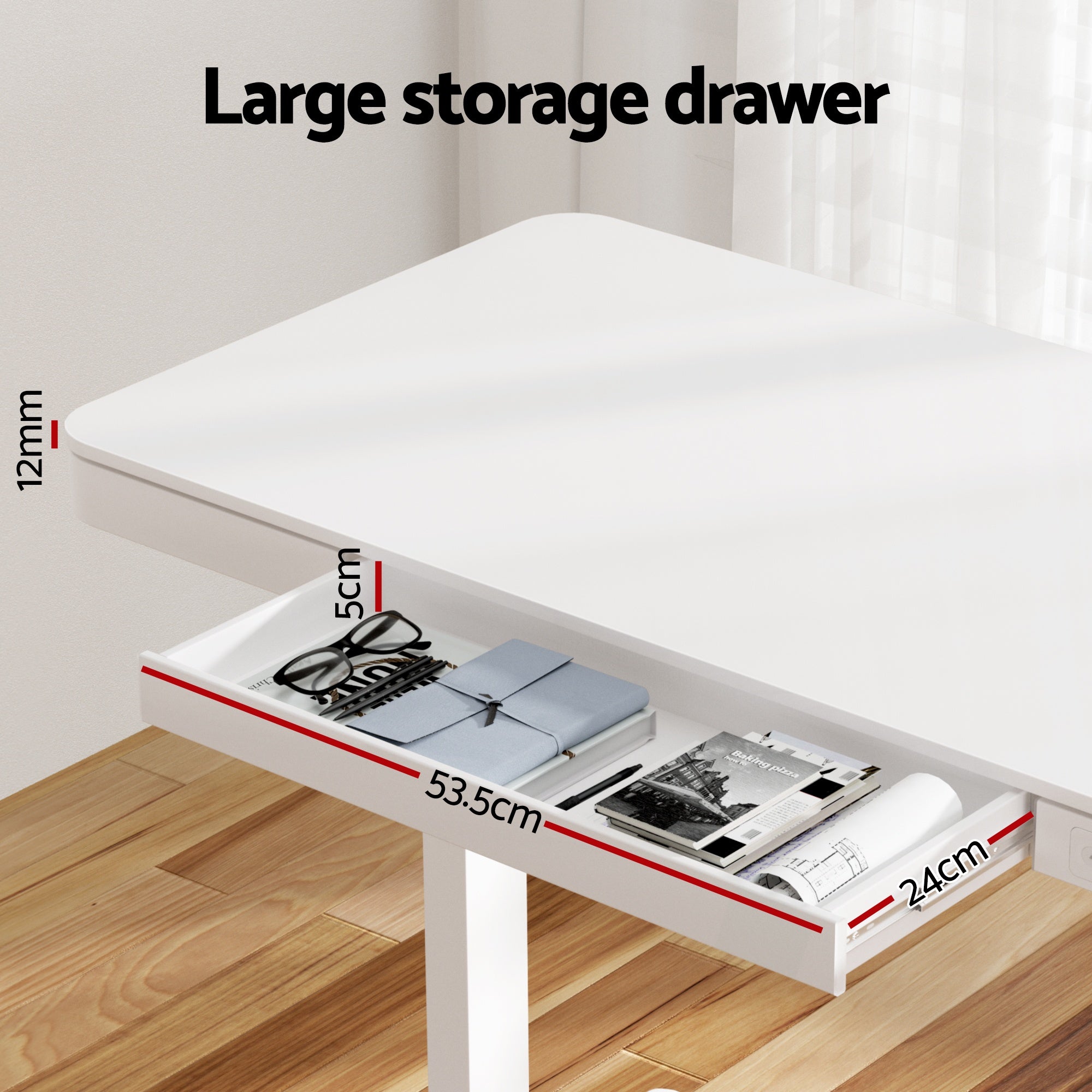 Artiss Standing Desk Motorised Electric Desks Drawer 120CM White HASD-B-S08-WH