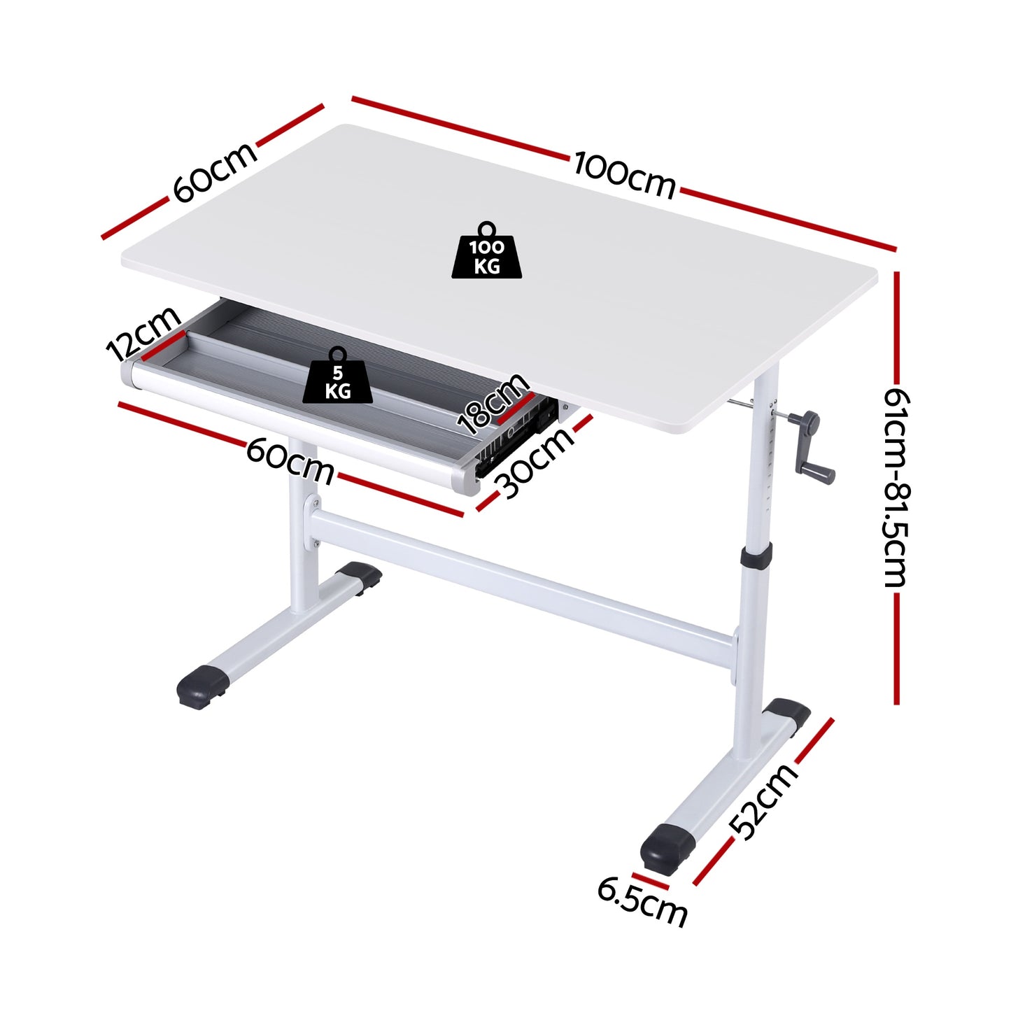 Artiss Standing Desk Height Adjustable Workstation Computer Desks Study 100CM White HASD-C-MANUAL-100-WH