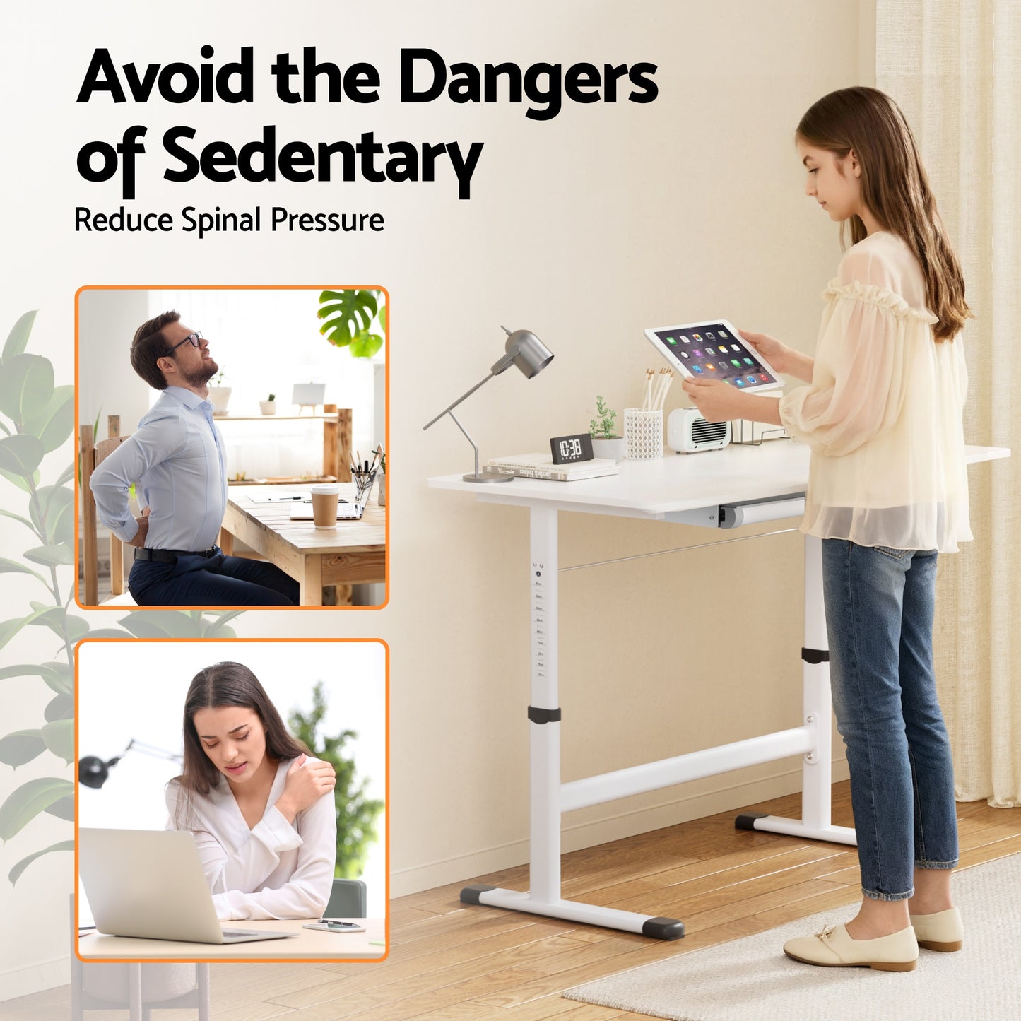 Artiss Standing Desk Height Adjustable Workstation Computer Desks Study 100CM White HASD-C-MANUAL-100-WH