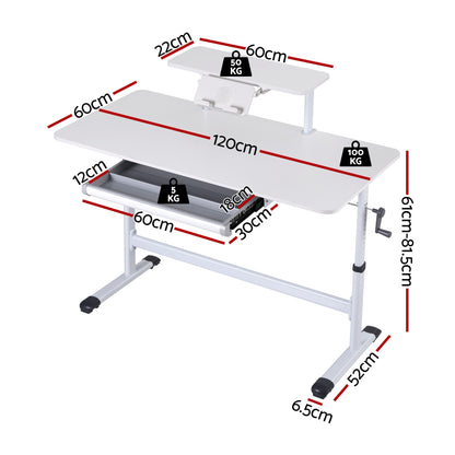Artiss Standing Desk Height Adjustable Workstation Computer Desks Study 120CM White HASD-C-MANUAL-120-WH
