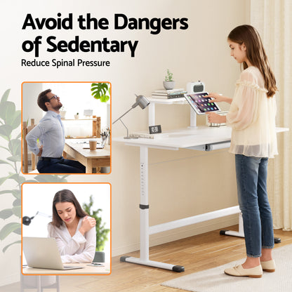 Artiss Standing Desk Height Adjustable Workstation Computer Desks Study 120CM White HASD-C-MANUAL-120-WH