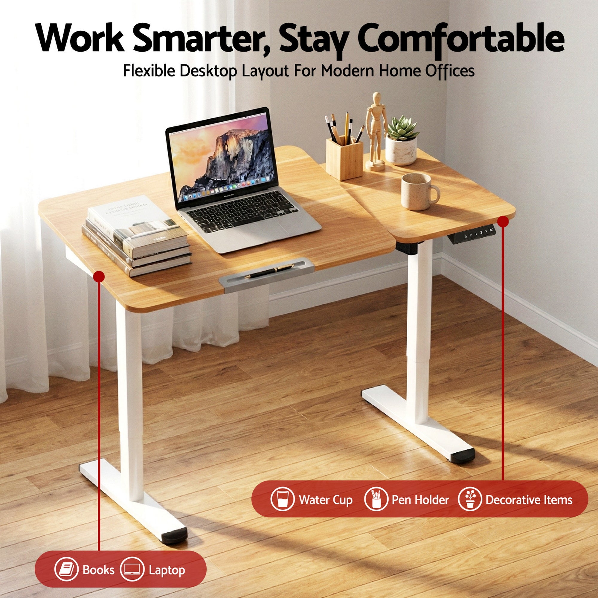 Artiss Electric Standing Desk Height Adjustable Sit Stand Desk Tilting Top HASD-CD105-WD-AB