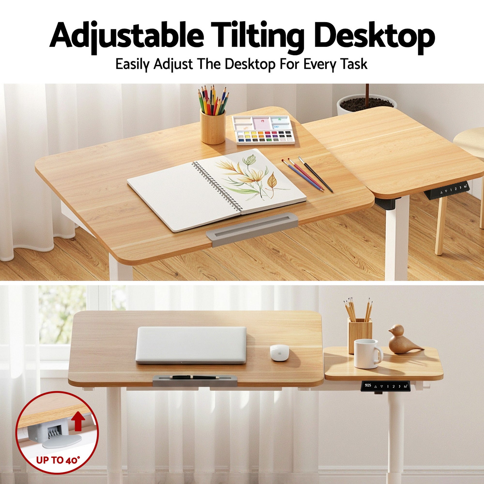 Artiss Electric Standing Desk Height Adjustable Sit Stand Desk Tilting Top HASD-CD105-WD-AB