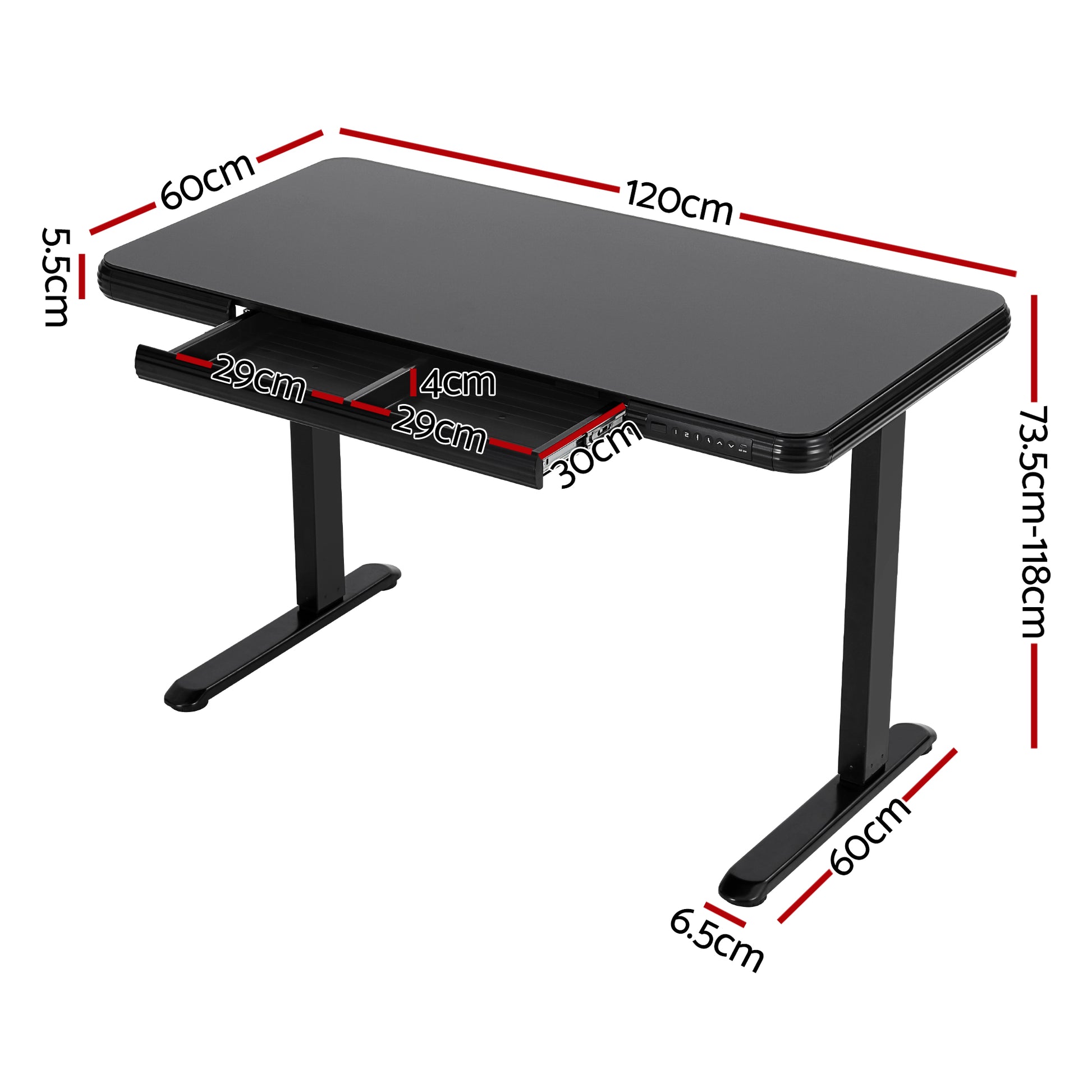 Artiss Electric Standing Desk Motorised Glass Top Black 120CM HASD-ET156C-GLASS-BK-AB