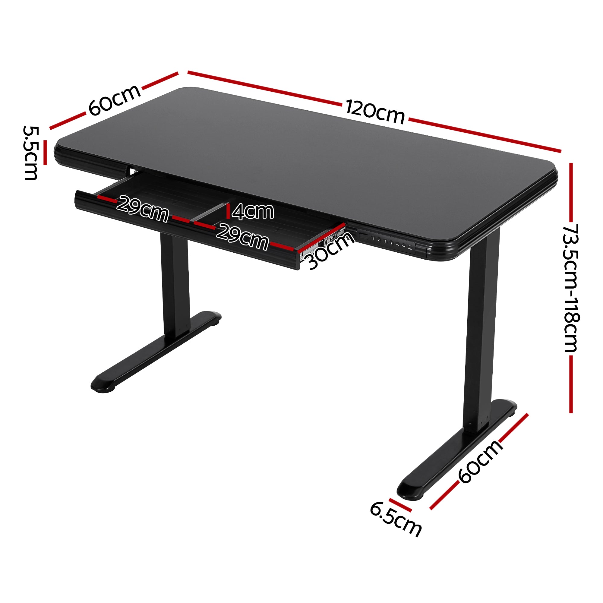 Artiss Electric Standing Desk Motorised Glass Top Black 120CM HASD-ET156C-GLASS-BK-AB