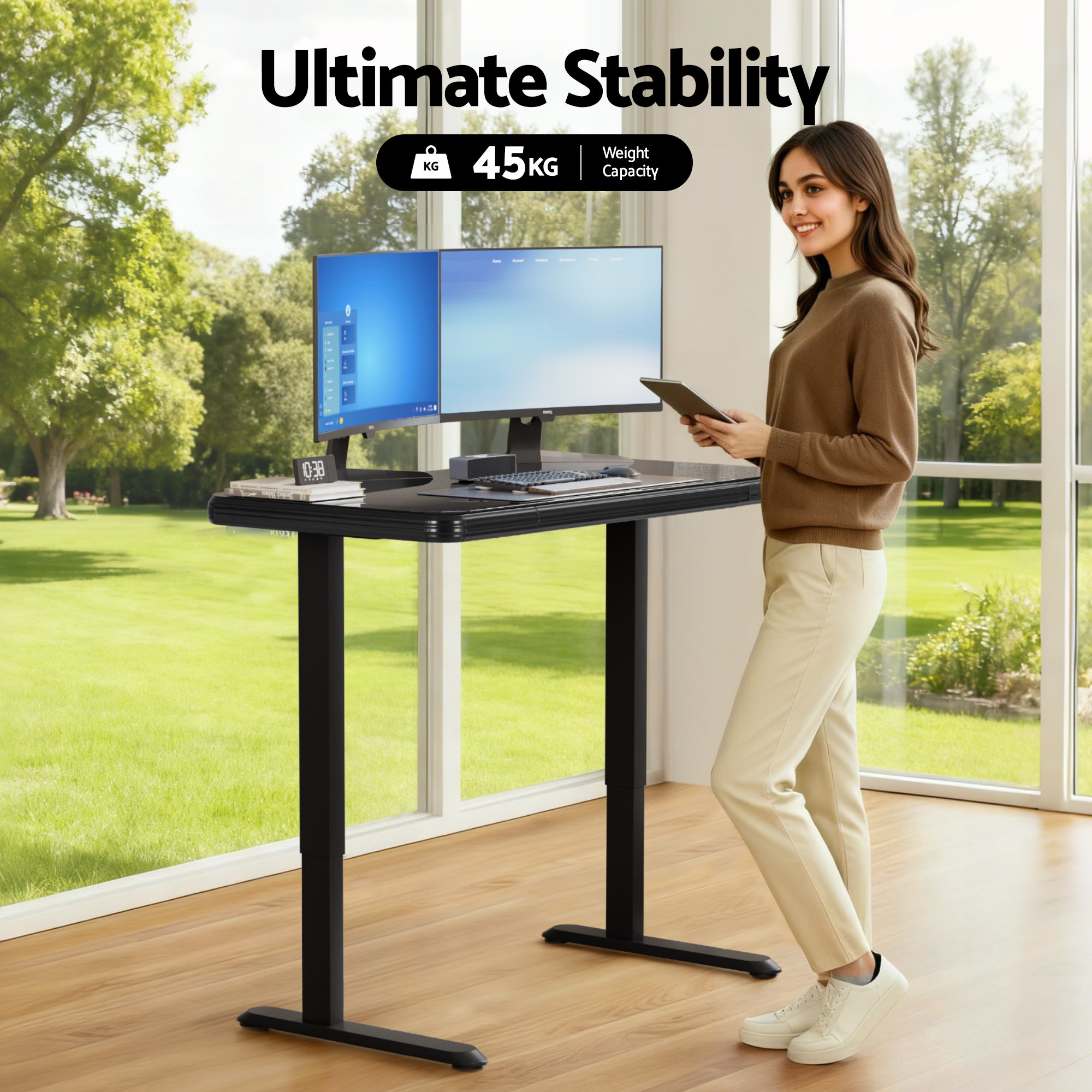 Artiss Electric Standing Desk Motorised Glass Top Black 120CM HASD-ET156C-GLASS-BK-AB