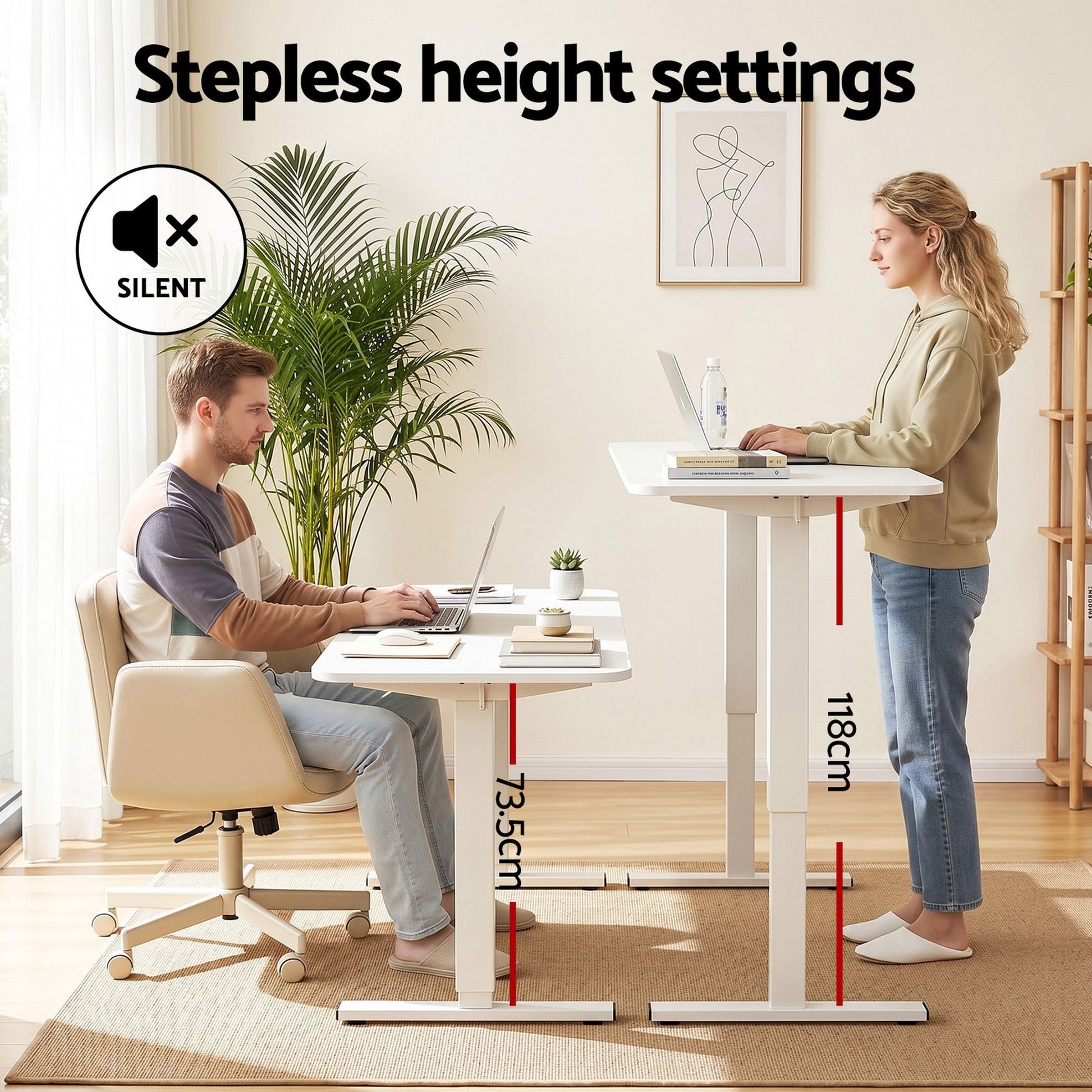 Artiss Criss Cross Chair with Wheels & Adjustable Armrests and Electric Standing Desk 140cm with Memory HASD-ET156E-2018-BG