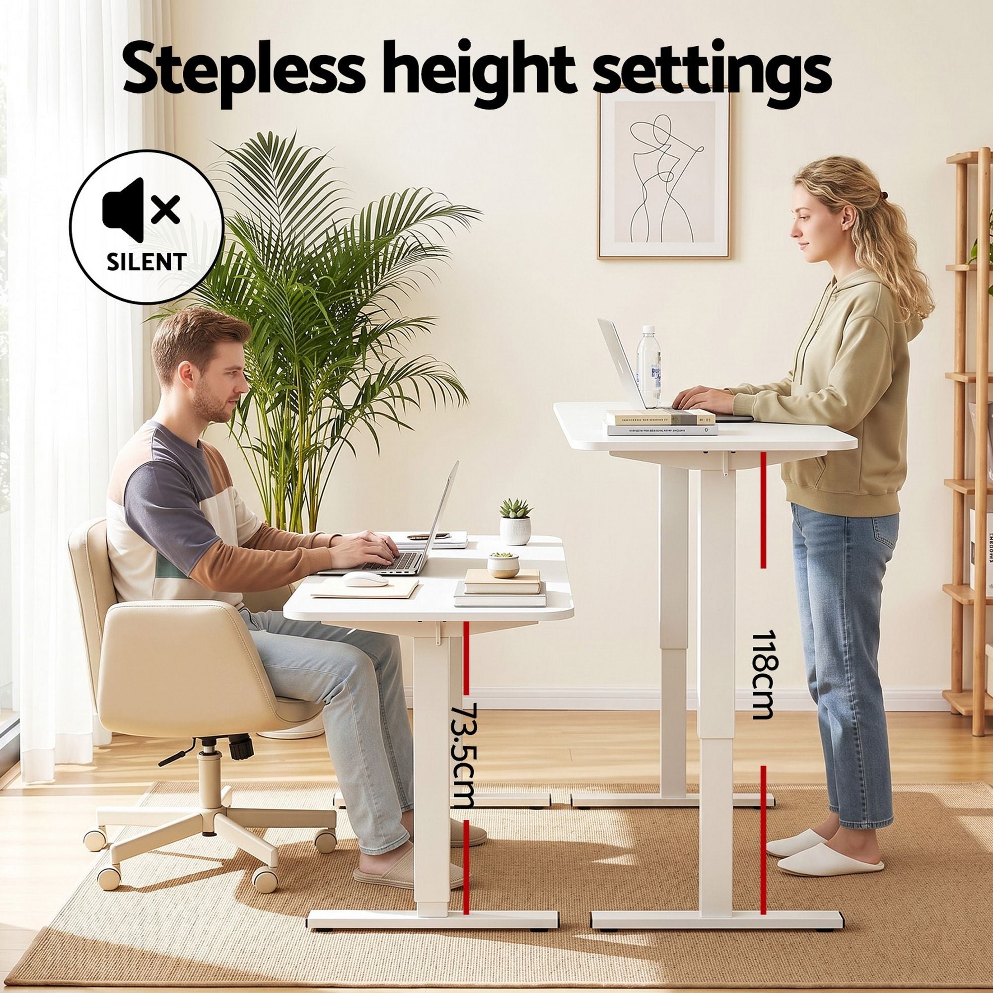 Artiss Criss Cross Chair with Wheels & Adjustable Armrests and Electric Standing Desk 140cm with Memory HASD-ET156E-2018-BG