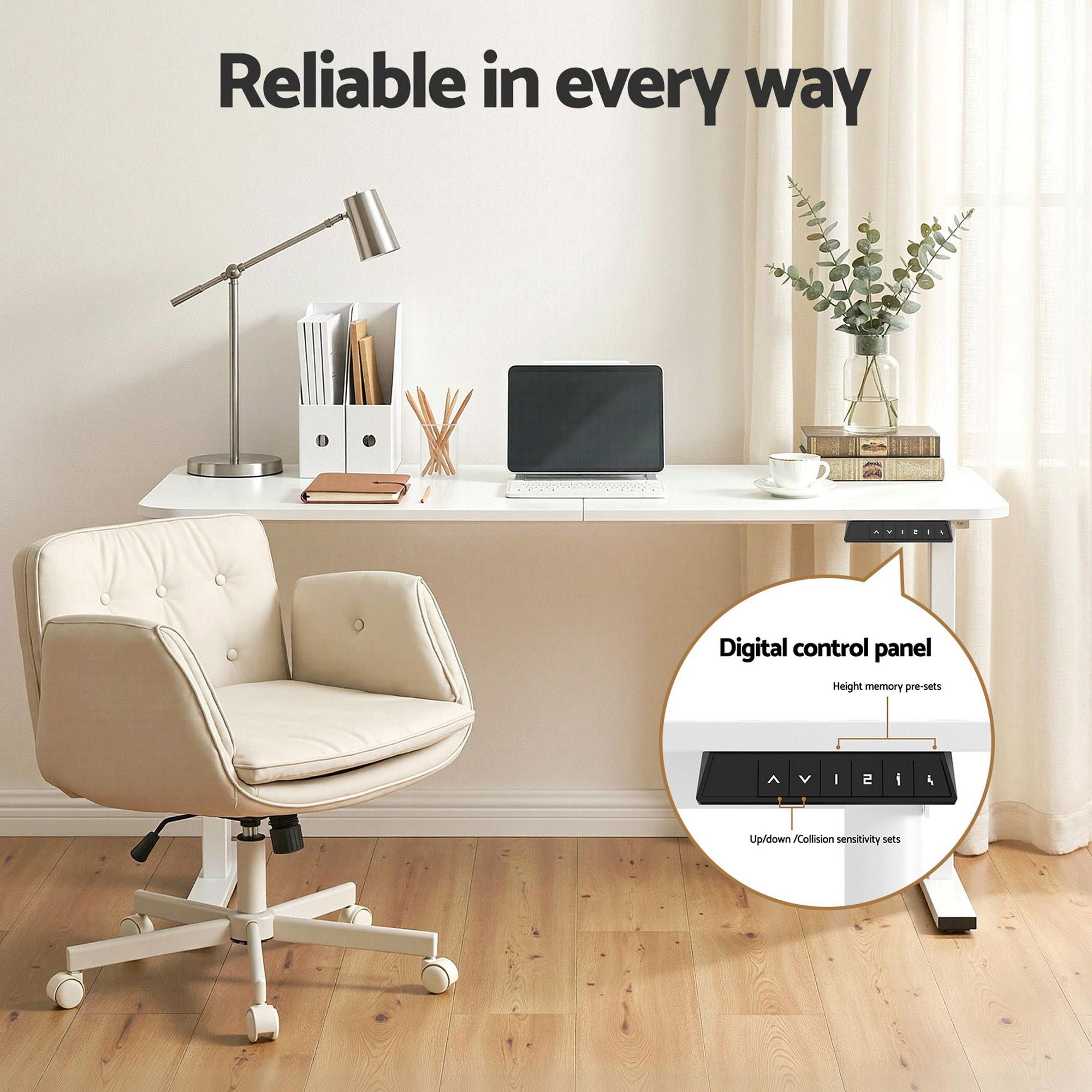 Artiss Criss Cross Chair with Wheels & Adjustable Armrests and Electric Standing Desk 140cm with Memory HASD-ET156E-2018-BG