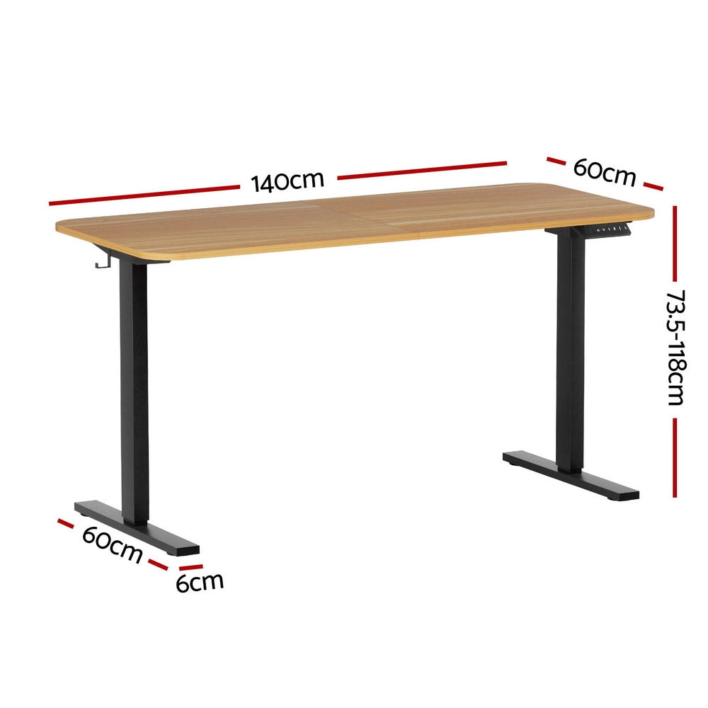 Artiss Electric Standing Desk 140cm Adjustable Height Motorised Home Office Desk Oak Black HASD-ET156E-BKNT